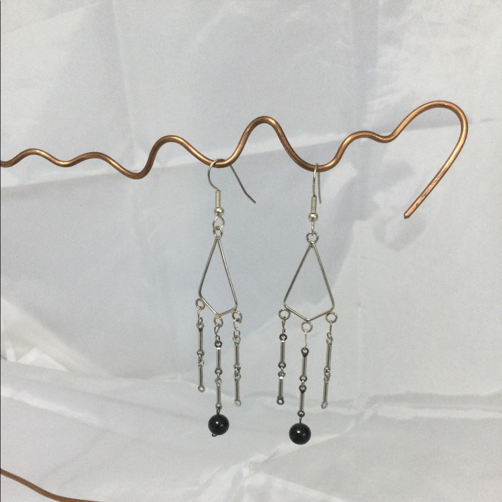 Vintage Silver & Black Elegant Dangle Wires - Picture 2 of 9